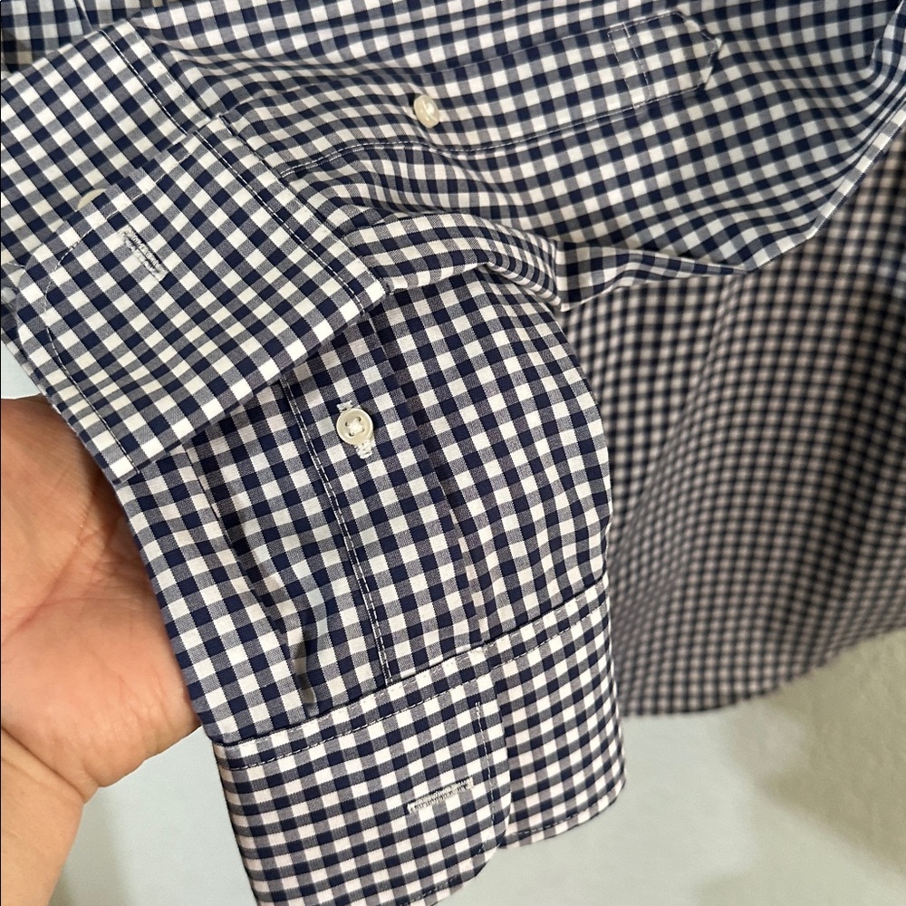 J. Crew Men Button Down Navy White Checkered Gingham Shirt - Picture 6 of 7